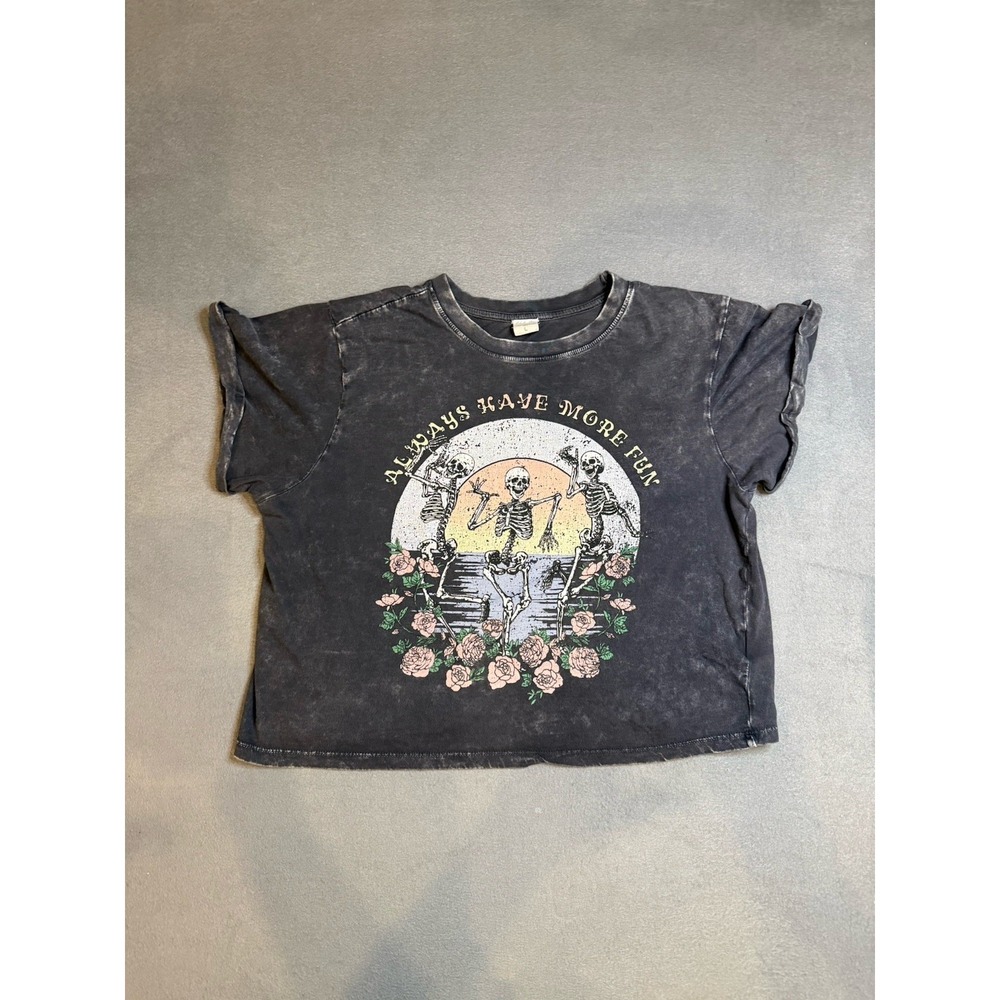 Women's Boho Skeleton Dance Crop Top – Retro Festival Style Shirt - Picture 3 of 6